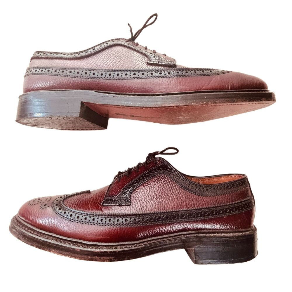 Vintage 1970s Dexter V-Cleat Longwing Dress Shoes Brown Size 9 B Made In USA - Picture 5 of 11